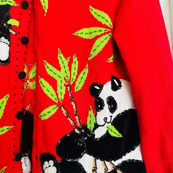Vintage Berek Beaded Panda & Bamboo Embroidered Novelty Sweater - Picture 3 of 4